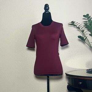 Athleta Ribbed Renew Athletic Tee Burgundy